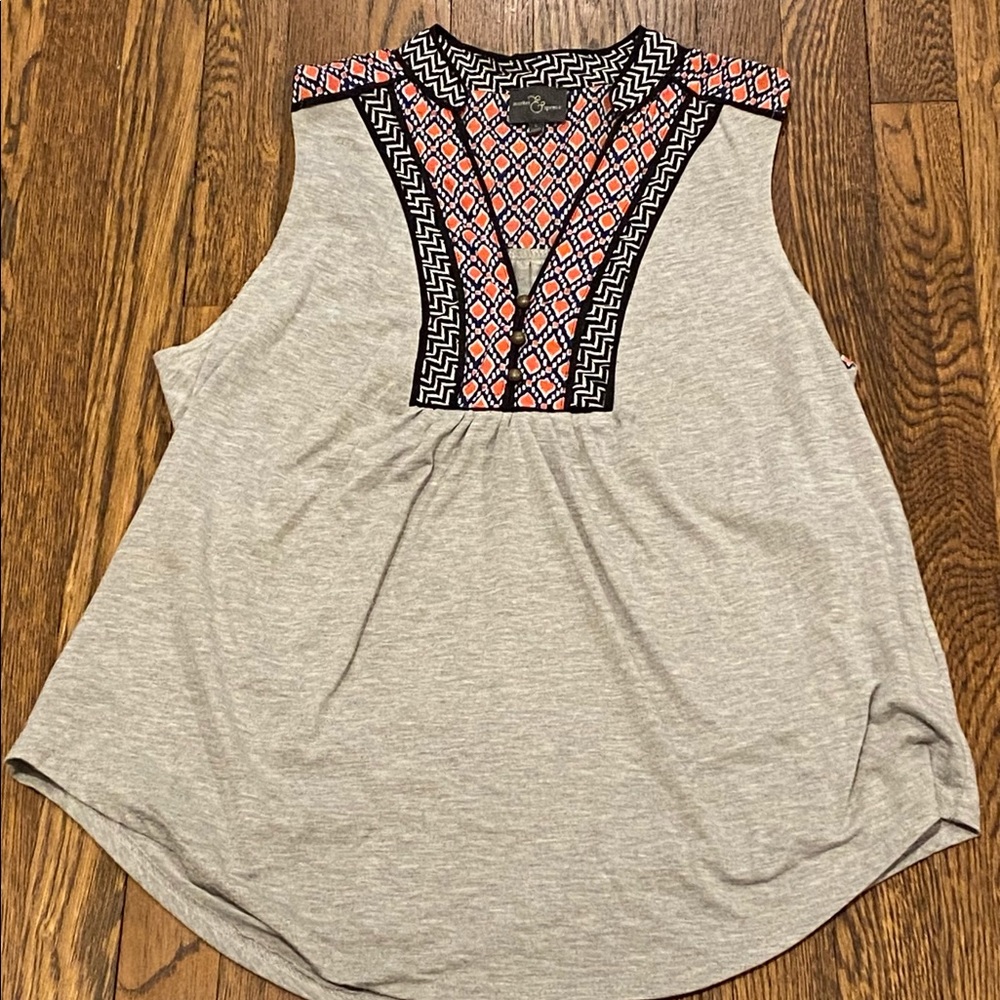 Market & Spruce Gray Nolan Henley tank top, large